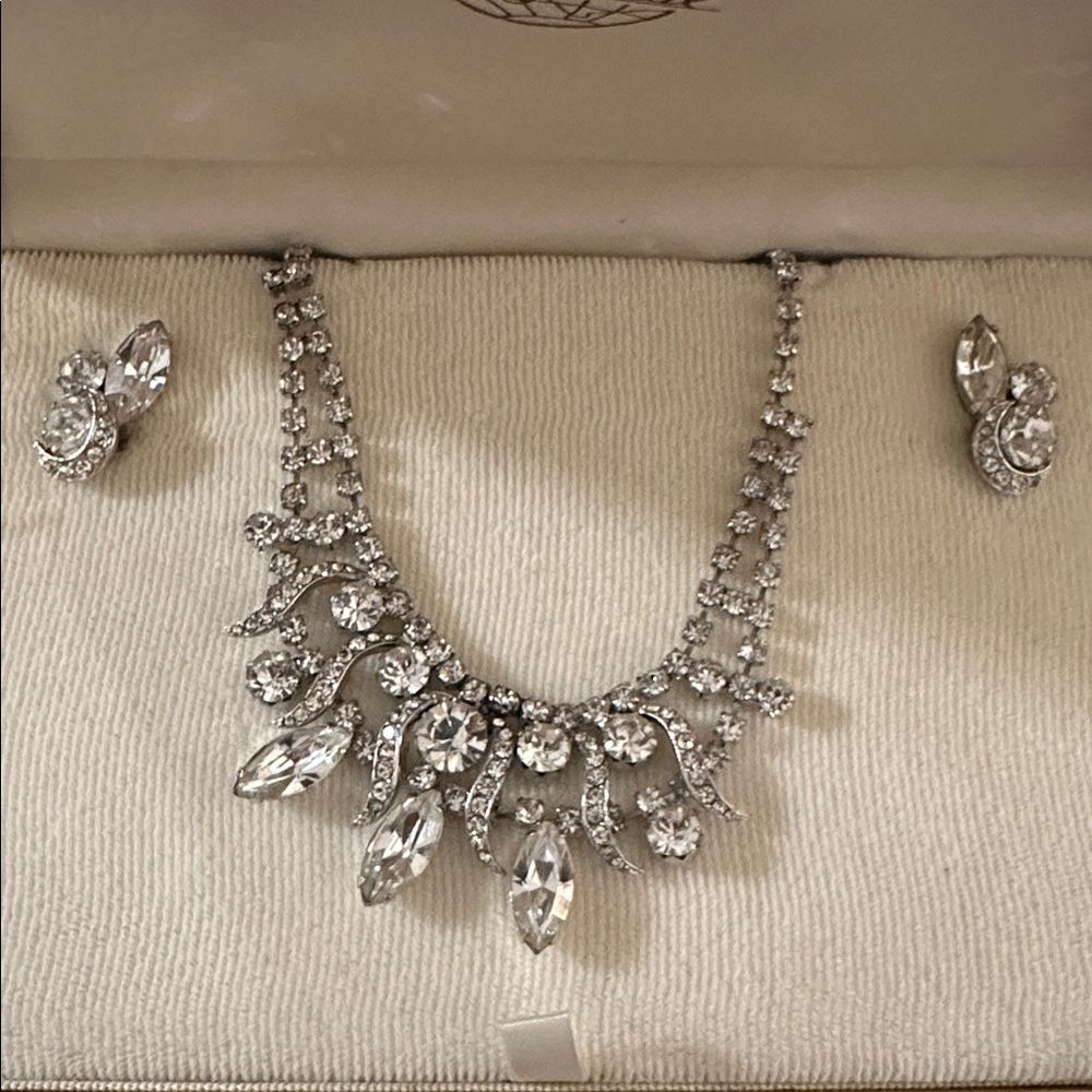 Vintage Continental Rhinestone Necklace & Earring Set – Original Box